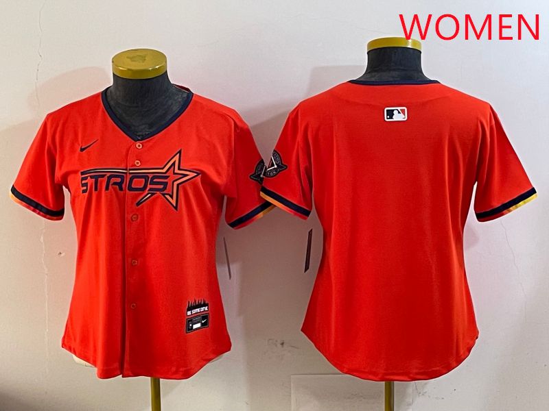 Women Houston Astros Blank Orange Three generations Joint Name 2025 Nike MLB Jersey style 1->women mlb jersey->Women Jersey